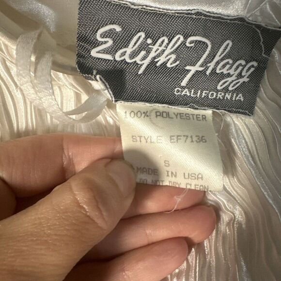 Edith Flagg VTG Pleated MIDI Dress S Black White Puff Sleeve Sequin Flapper Coco - Picture 4 of 12